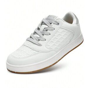 STQ Women Lace-Up Fashion Sneakers Quilted Lightweight White Silver 9.5 …